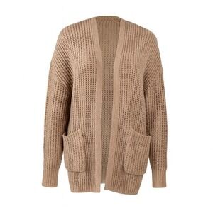 American Eagle Waffle-Knit Open Cardigan Camel M Pocket Cozy Oversized Knit NWT